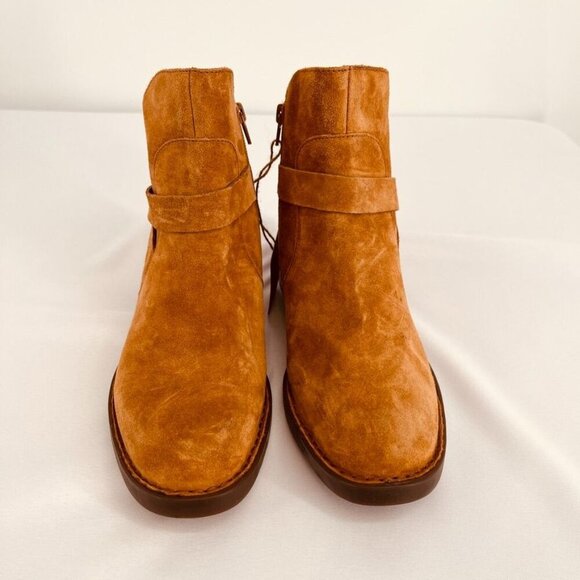 Born Tori Leather Bootie Size 9  Brown Side Zip Block Heel Straps Western - Picture 2 of 15